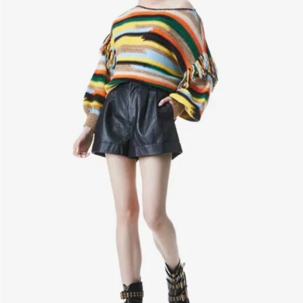 NWT Alice + Olivia Claudette fringe sweater size small striped colorful pullover